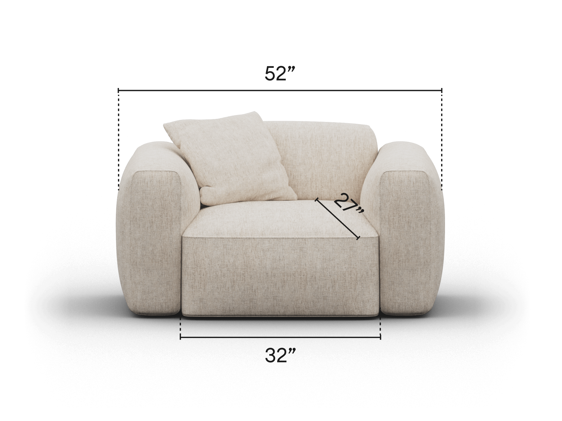 Luxurious beige armchair featuring plush, rounded cushions in premium fabric; elegant and spacious, ideal for modern living spaces.
