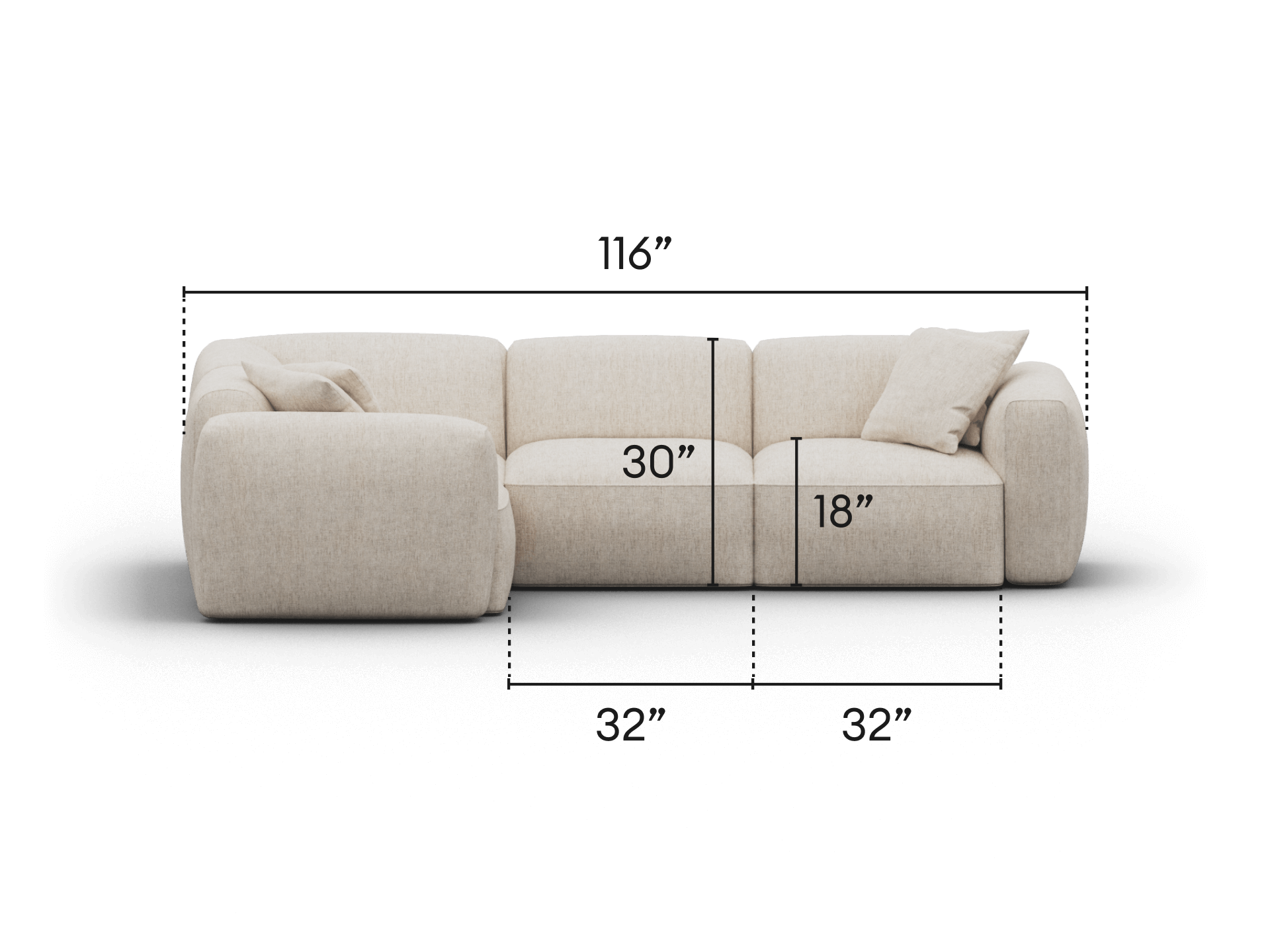 Luxurious modular sofa in cream fabric, featuring deep seats and plush cushioning. Rounded corners enhance modern aesthetic. Perfect for elegant living spaces.