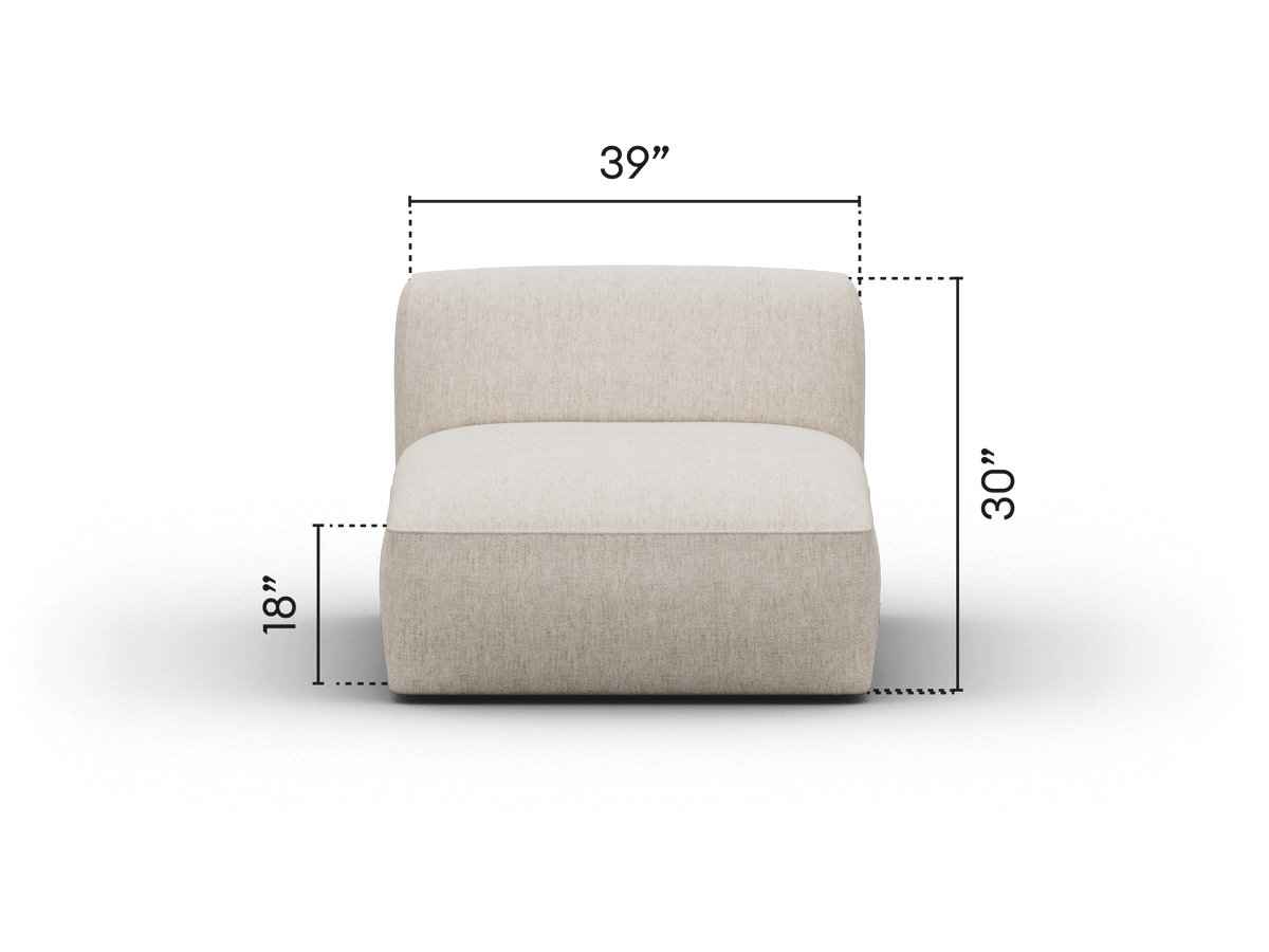 Armless beige fabric lounge chair with plush cushioning and simple lines, perfect for a modern living room or sophisticated office.