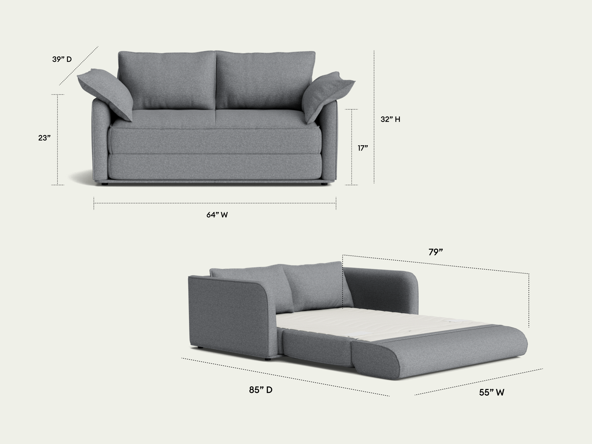 Koala Sofa Bed [3rd Gen] - 64" Full / Tinny Gray