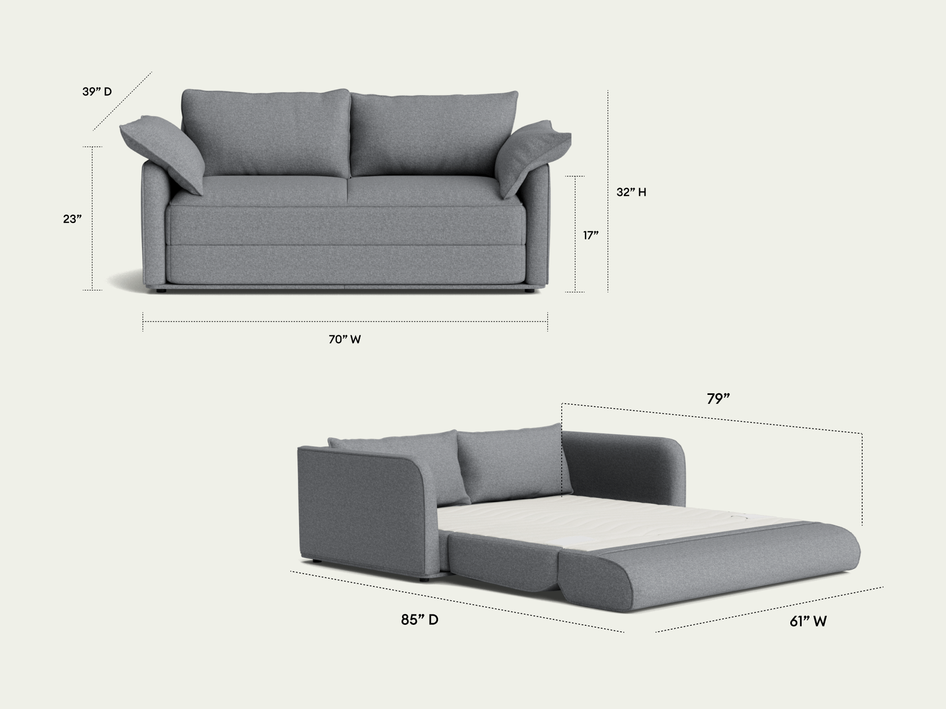 Koala Sofa Bed [3rd Gen] - 70" Queen / Tinny Gray