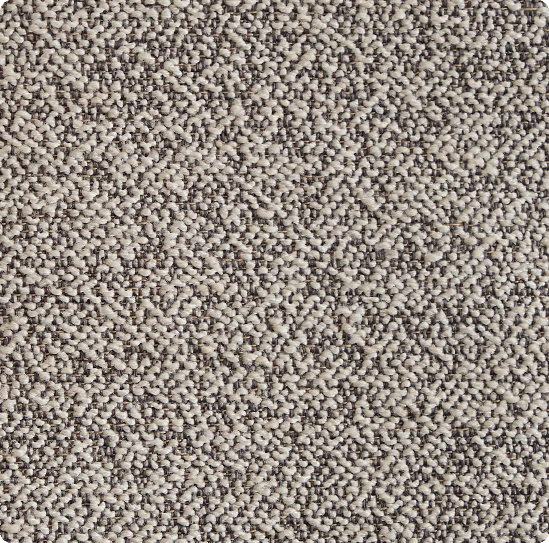 Close-up of a textured fabric featuring a mix of light beige and dark grey threads, creating a speckled pattern.